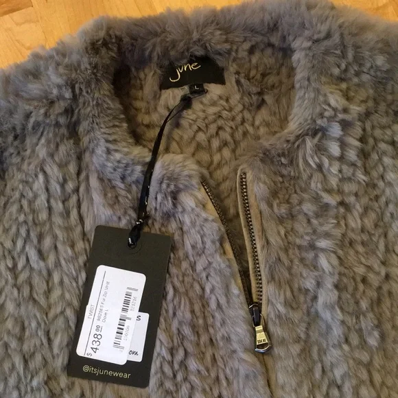 JUNE | Twist Knit Rabbit Fur Zip Up Vest In Dove - Picture 4 of 12